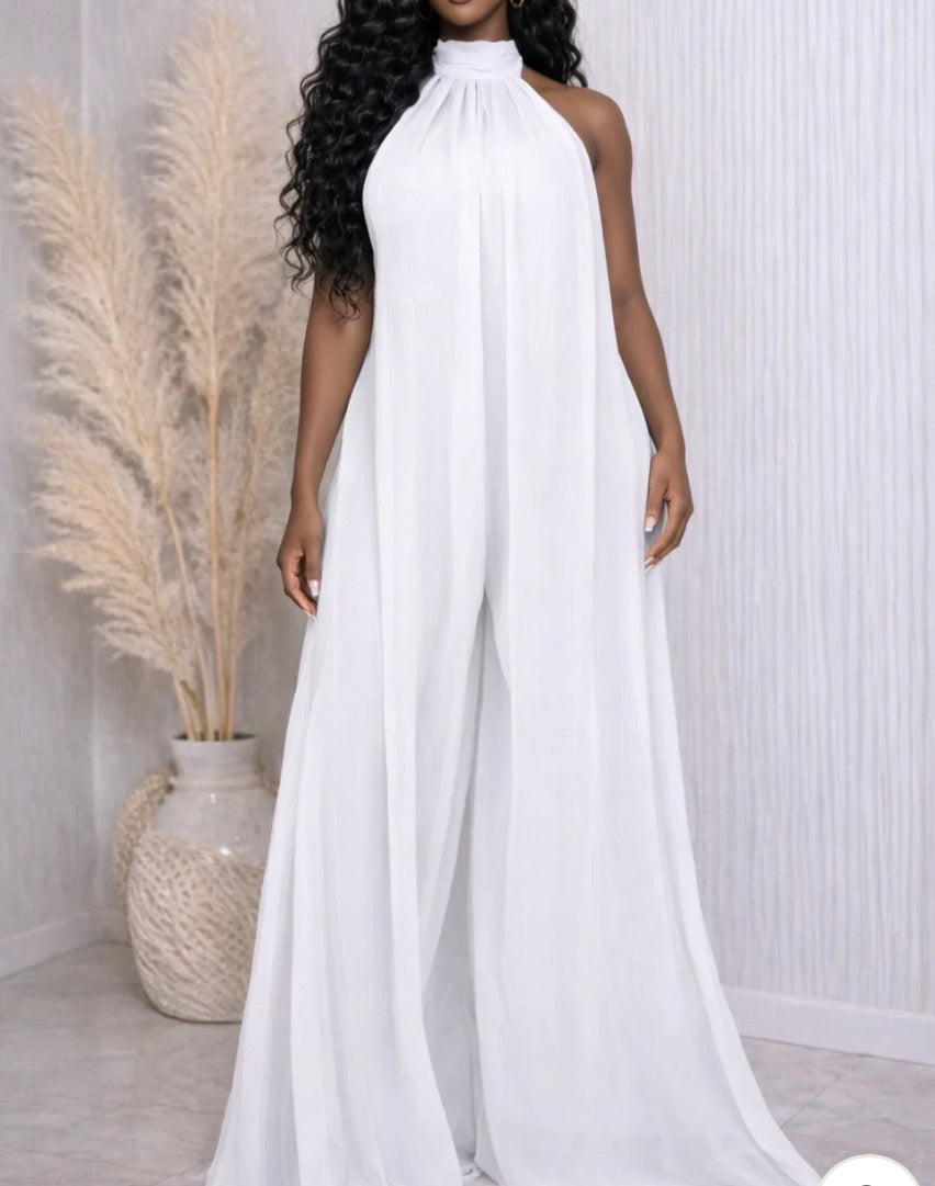 HALTER CHIFFON WIDE LEG JUMPSUIT