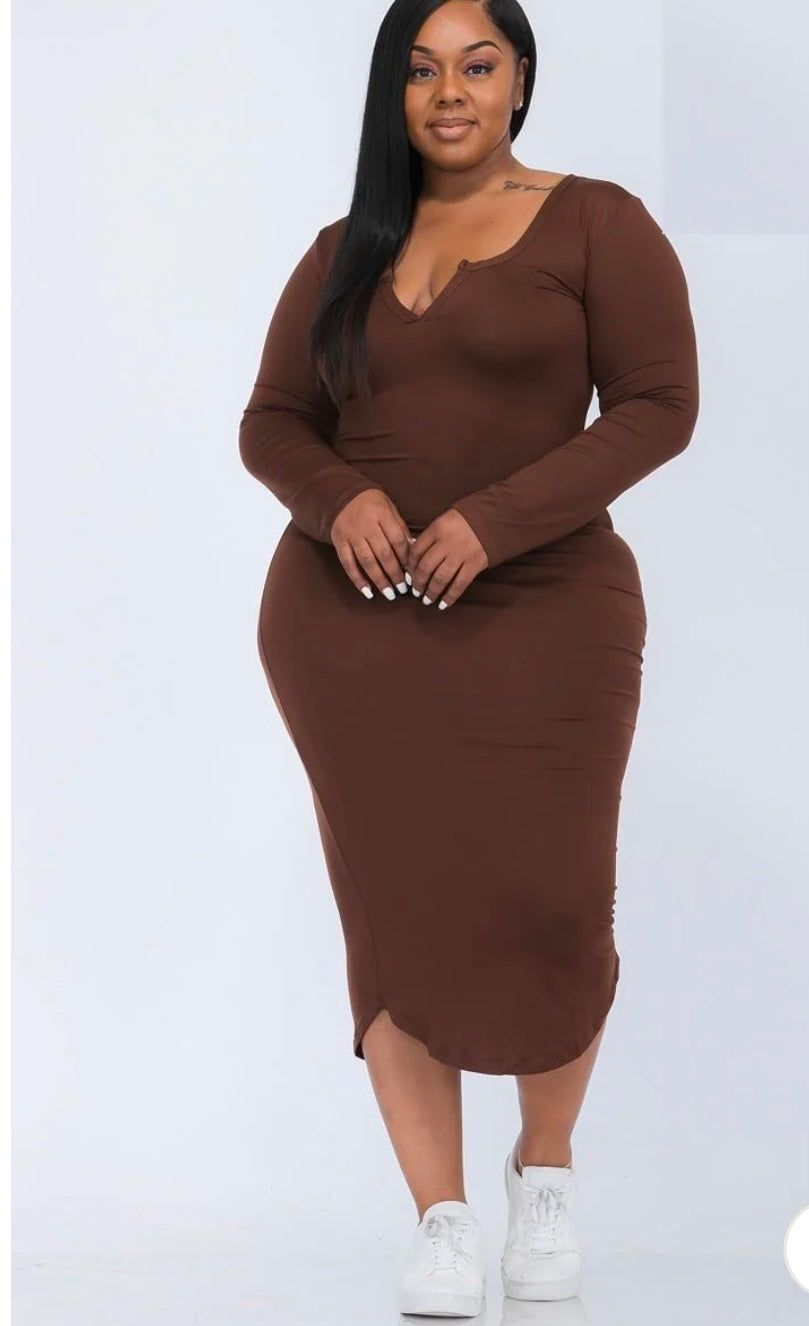 Brown Long Sleeve Dress