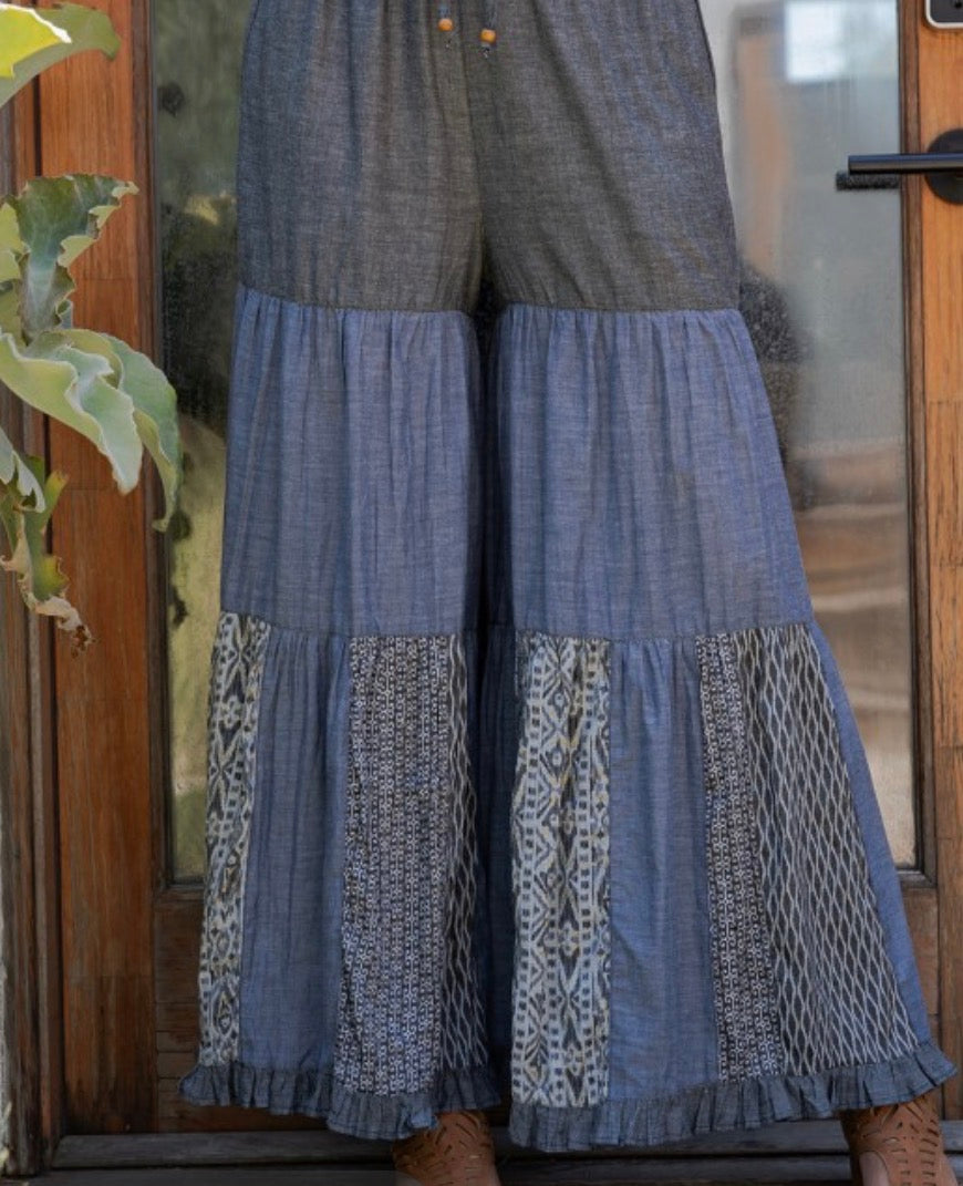 Rustic Bohemian Side Panelled Patchwork Pants New
