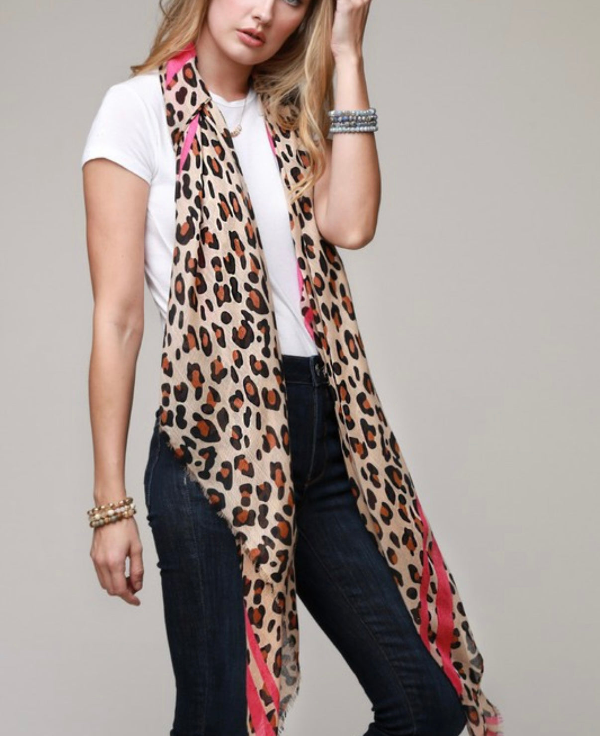 Leopard Print Scarf Pink