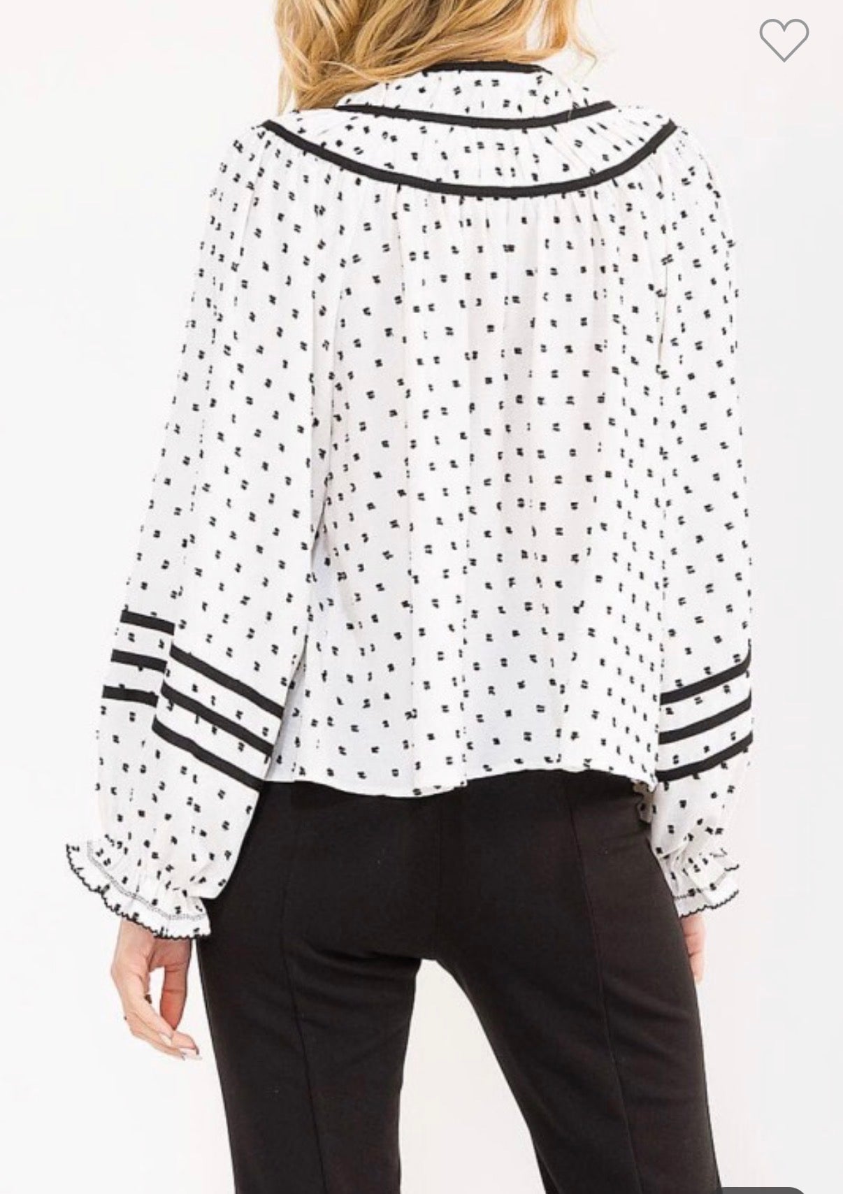 Plus Long Balloon Sleeve V-neck Polka Dots Blouse