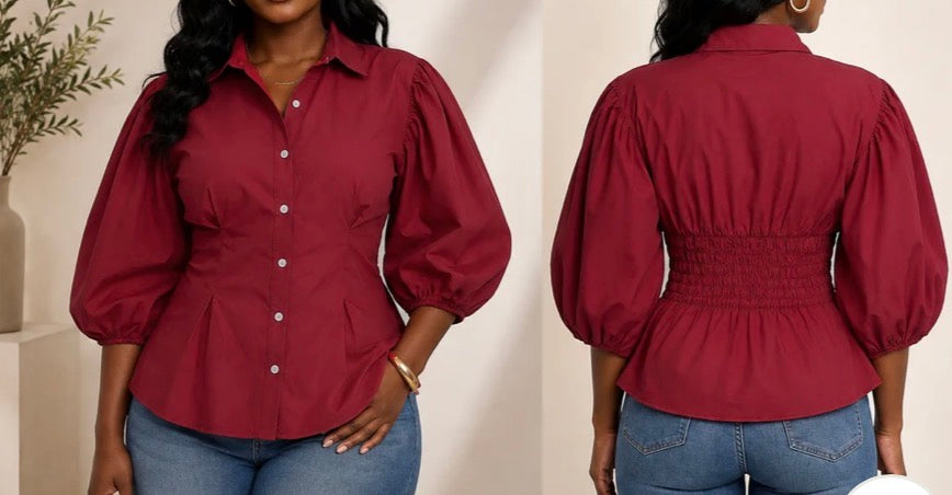 BUTTON UP PUFF SLEEVE BLOUSE