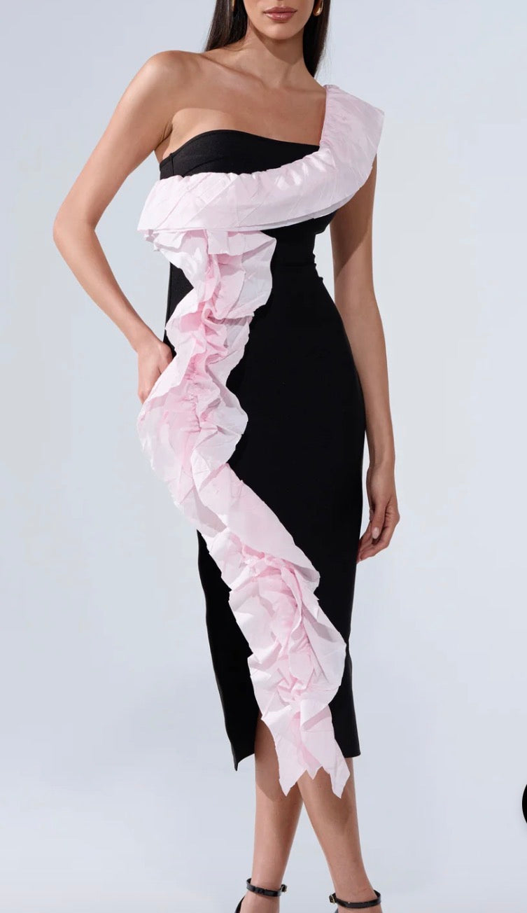 Black And Pink Ruffle Dress A