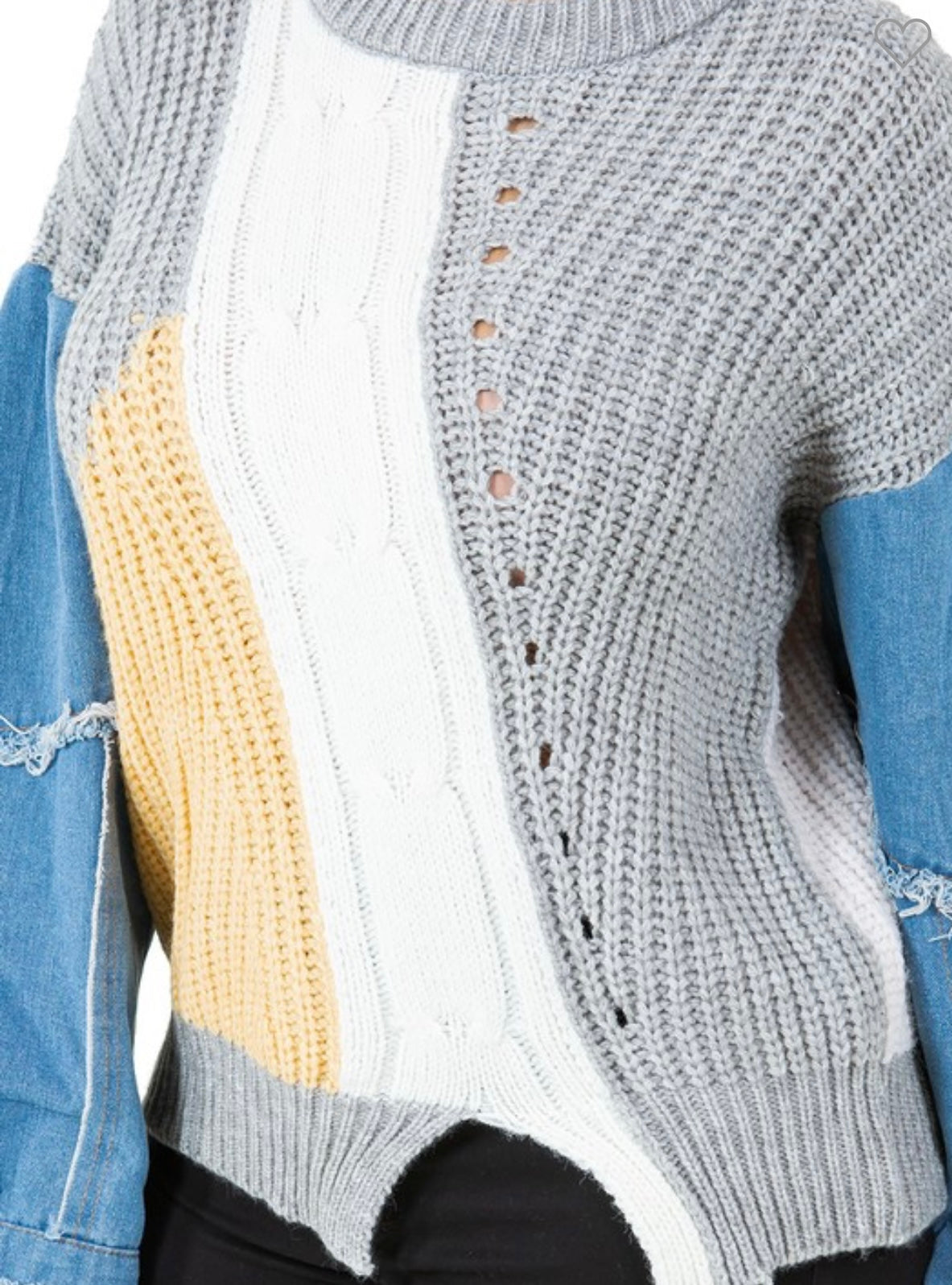 Denim Contrast Colorblock Knit Sweater One Size b/g