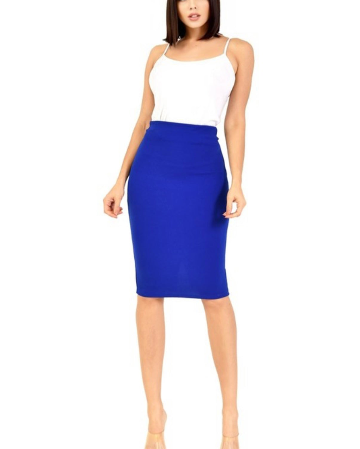 Solid Knee Length Pencil Skirt INC Blue
