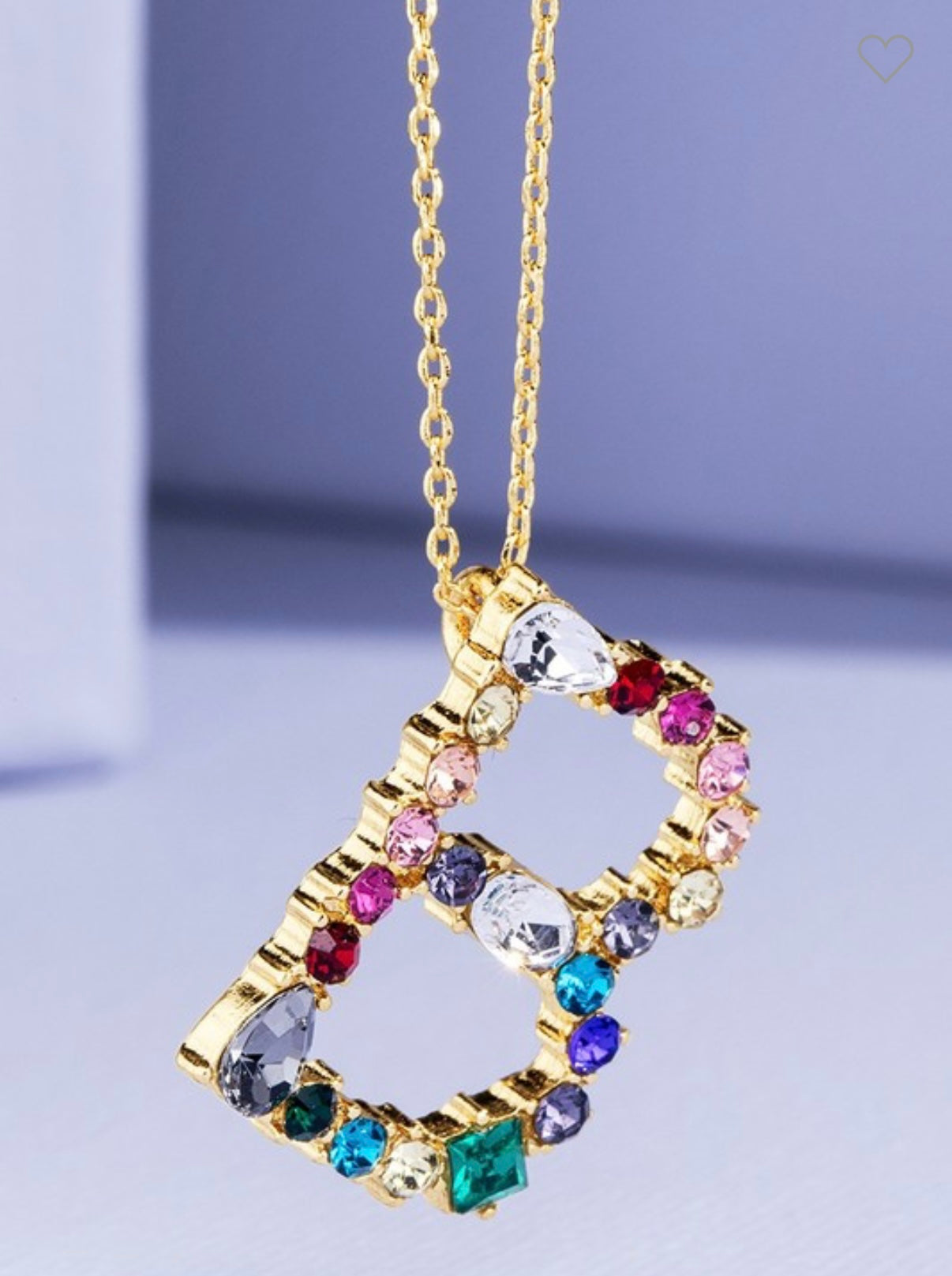 Multicolored Rhinestone Initial Necklace