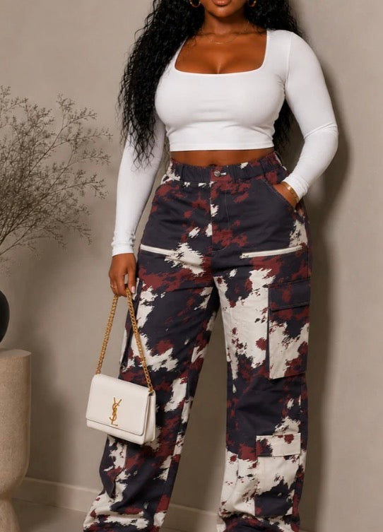 PRINTED CARGO PANTS (PLUS)