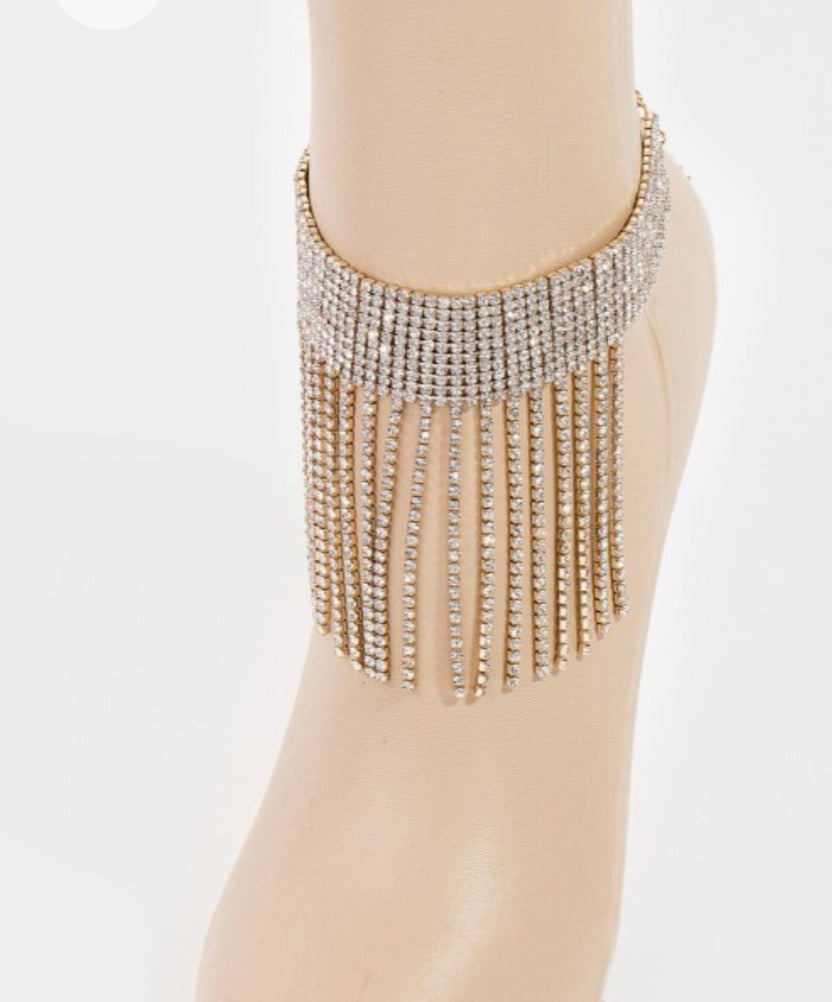 Wide Rhinestone Fringe Anklet
