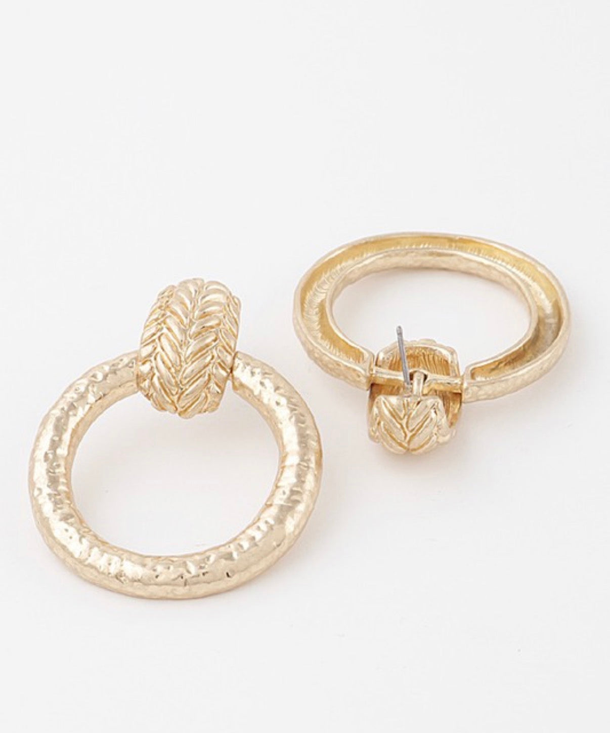 Hammered Disk Drop Earrings Gold