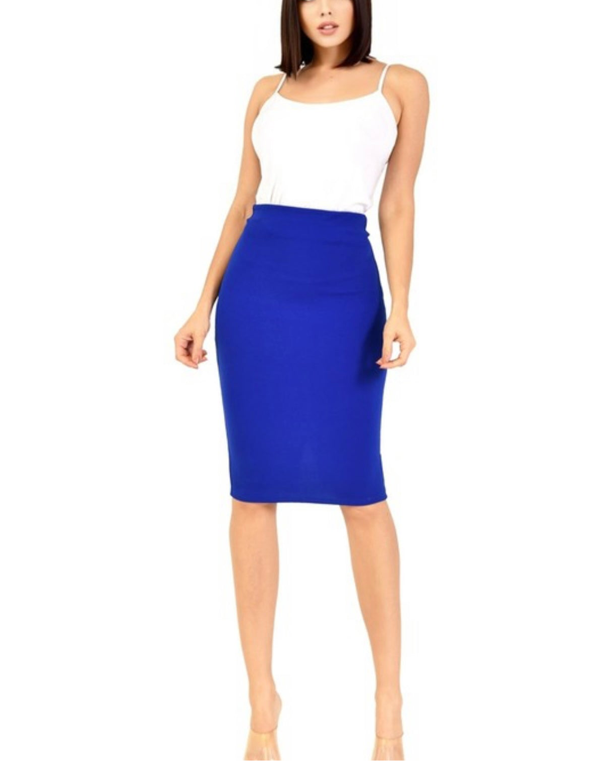 Solid Knee Length Pencil Skirt INC Blue