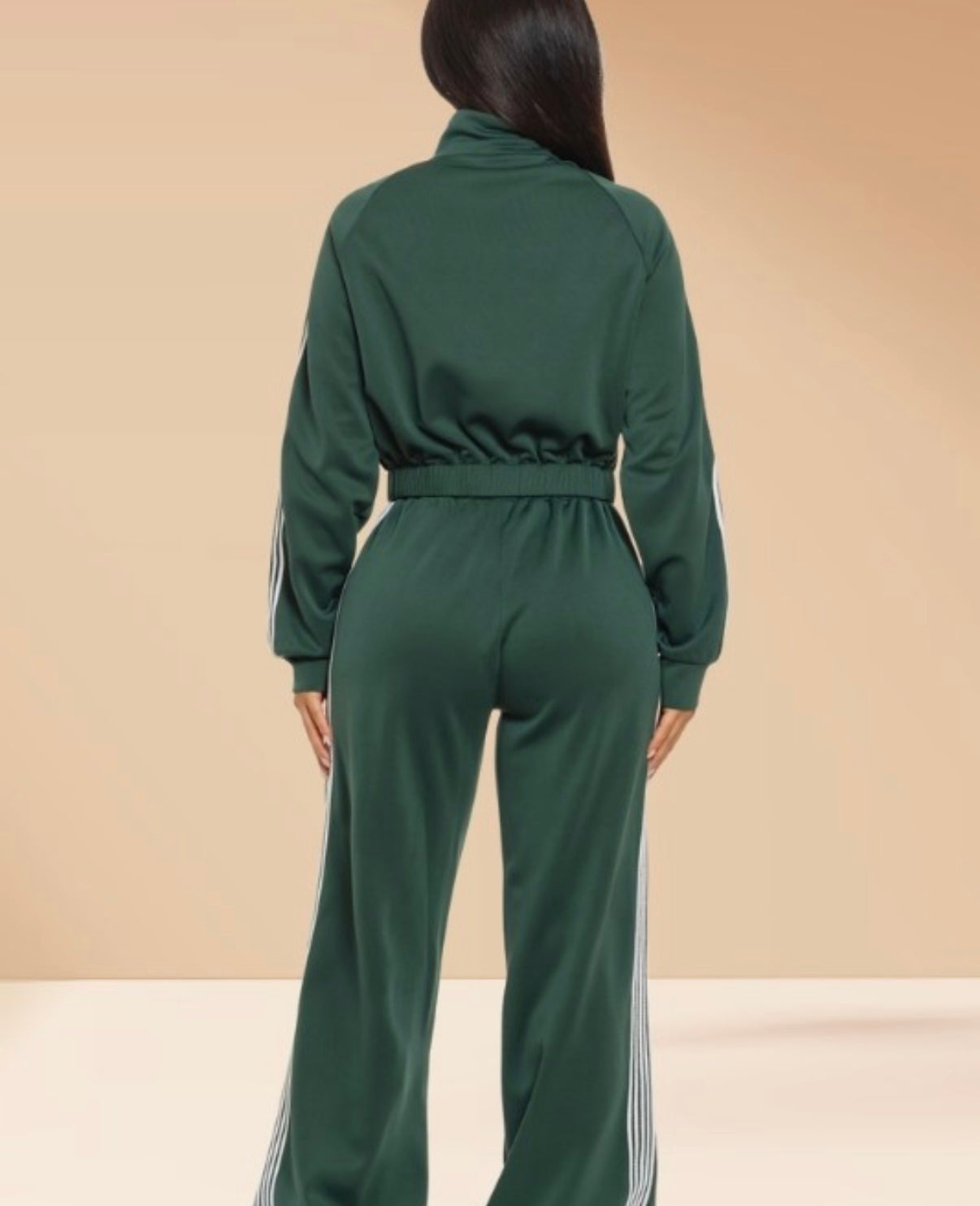 Tracksuit 2 Piece Set Zip Up Sweater Wide Pants Green