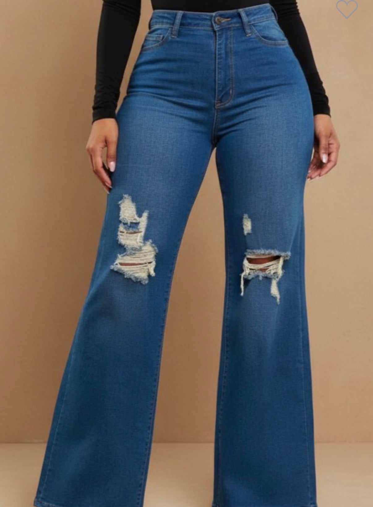 High Rise Knee Ripped Wide Leg Flare Pants