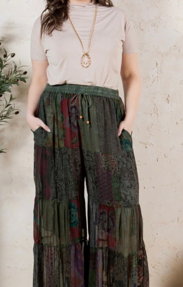 Retro Flared Patchwork Pants Plus