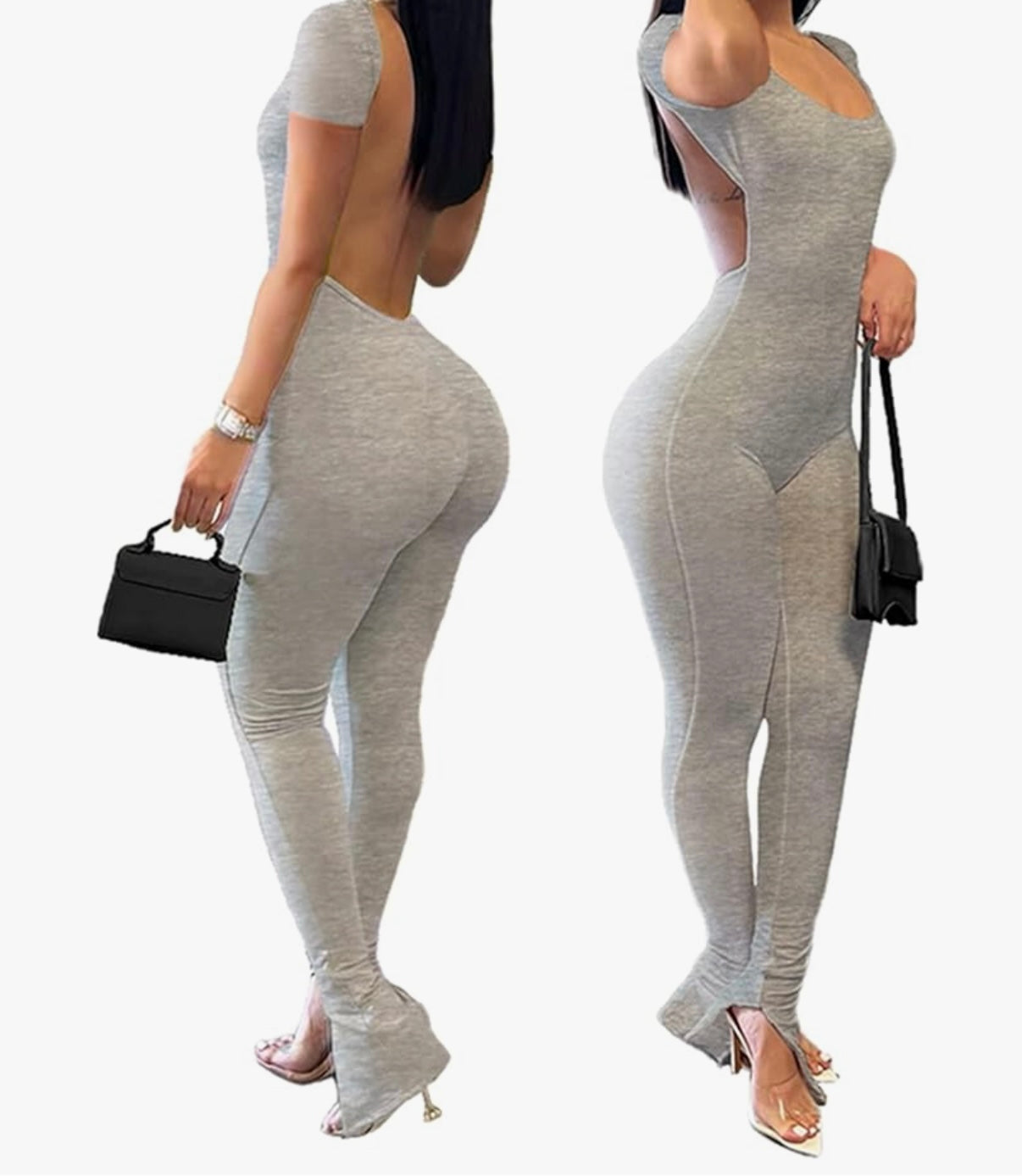 Stacked Jumpsuit Back Out Gray