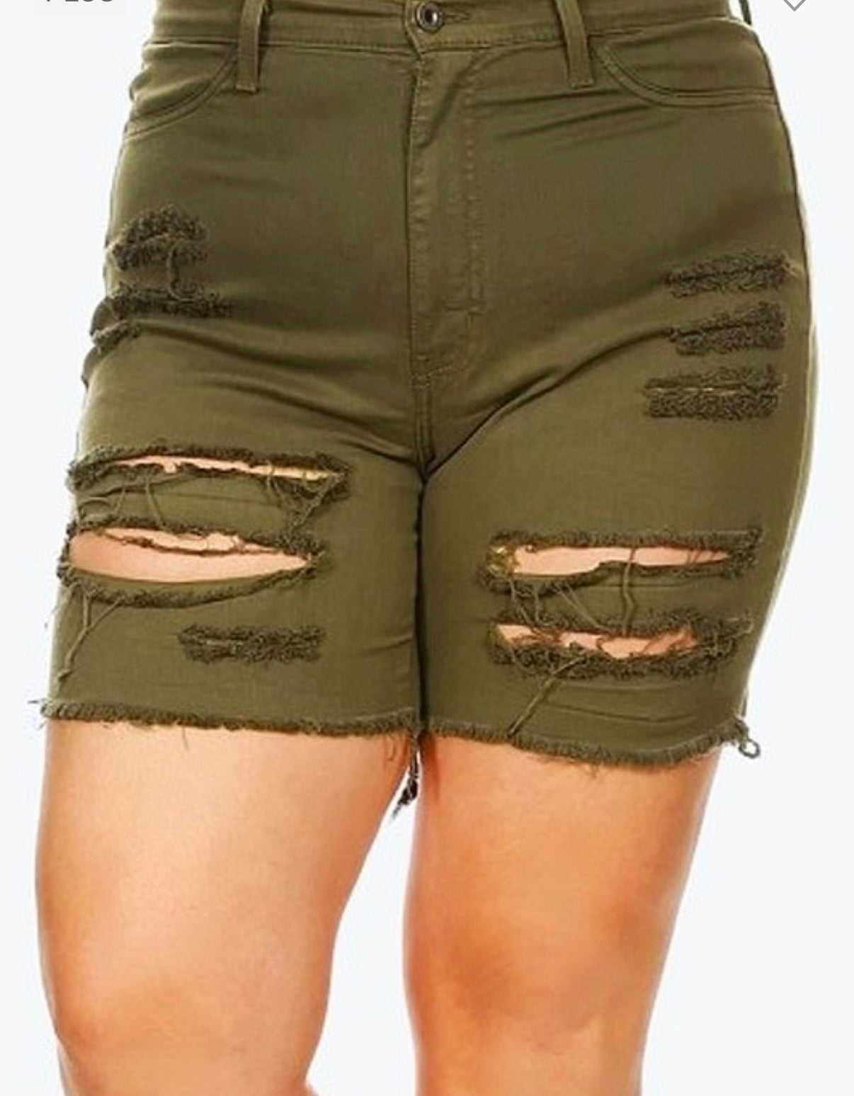 Plus Size High Rise Distressed Olive Shorts