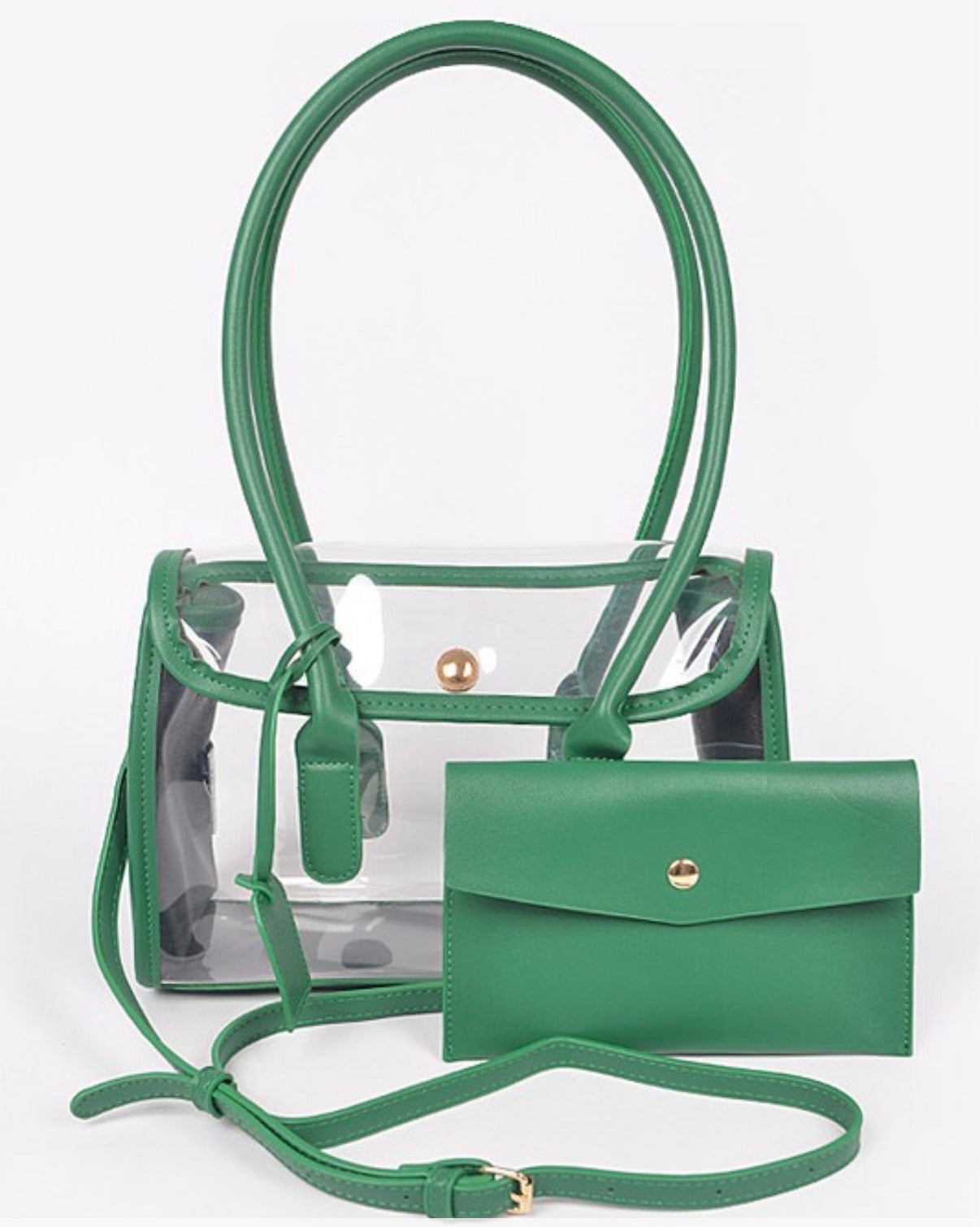 Faux Leather Trimed Clear Bag