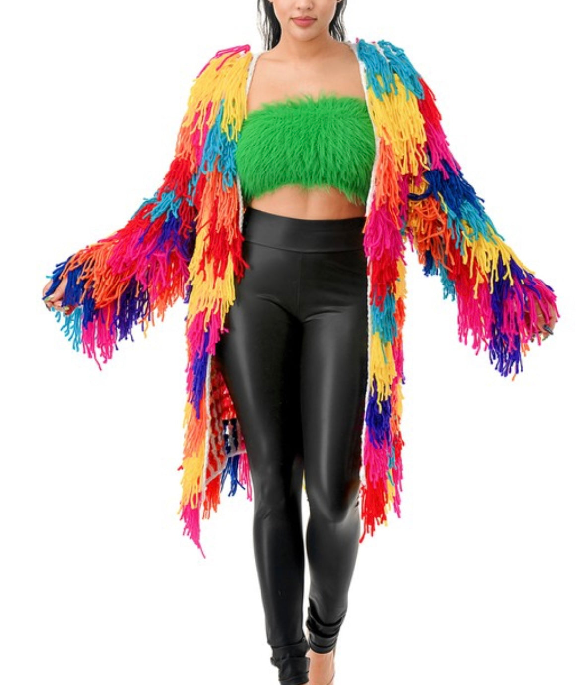 Multi All Over Fringe Cardigan Long