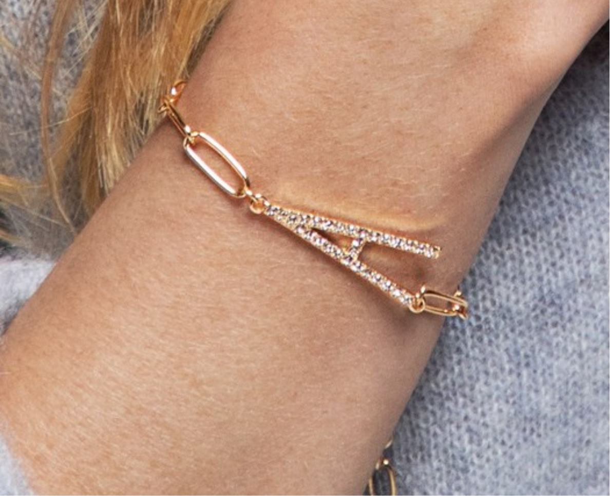 Pave Crystal Initial Letter Bracelet
