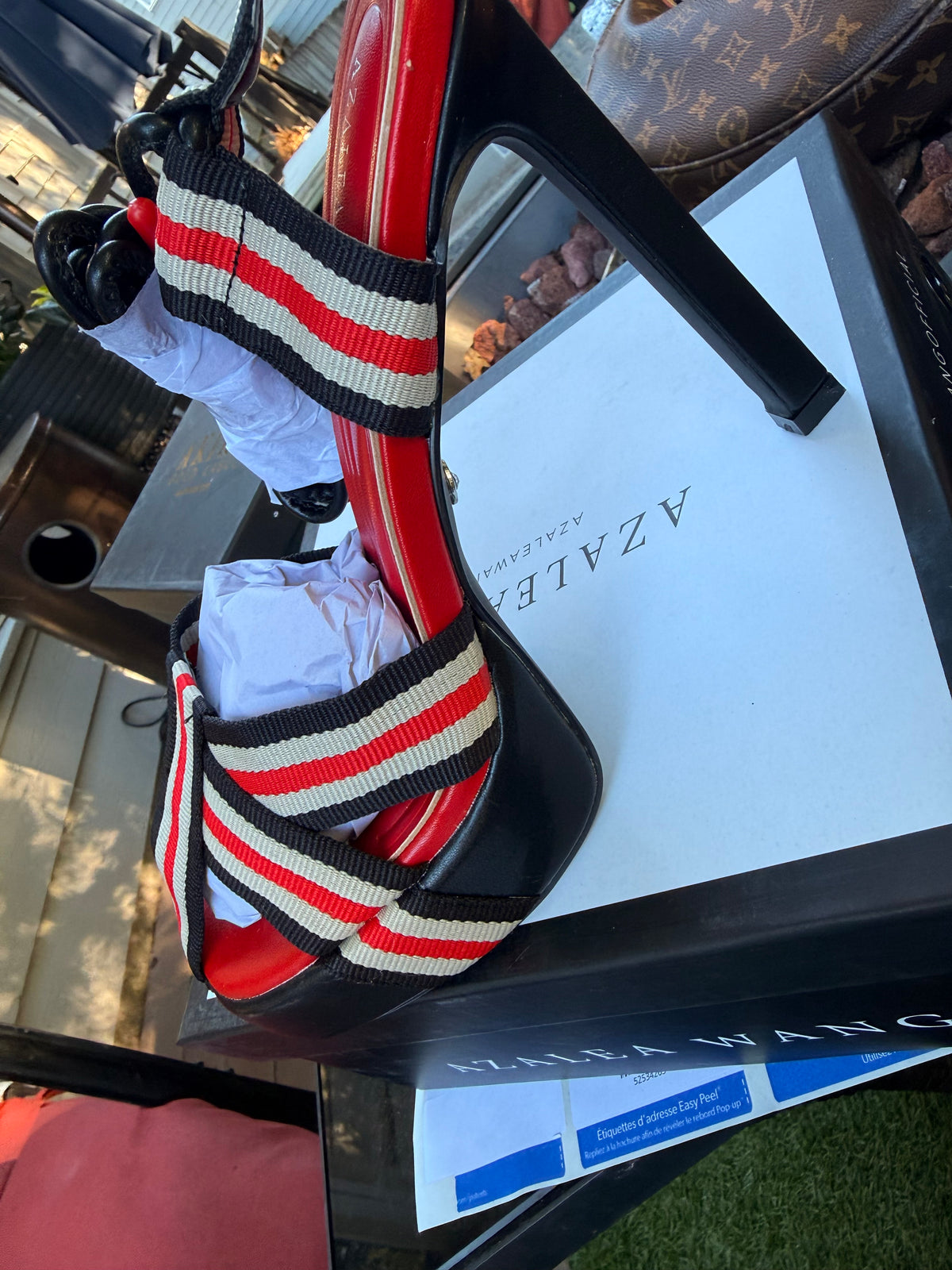 Red Black Beige Strap Heel A