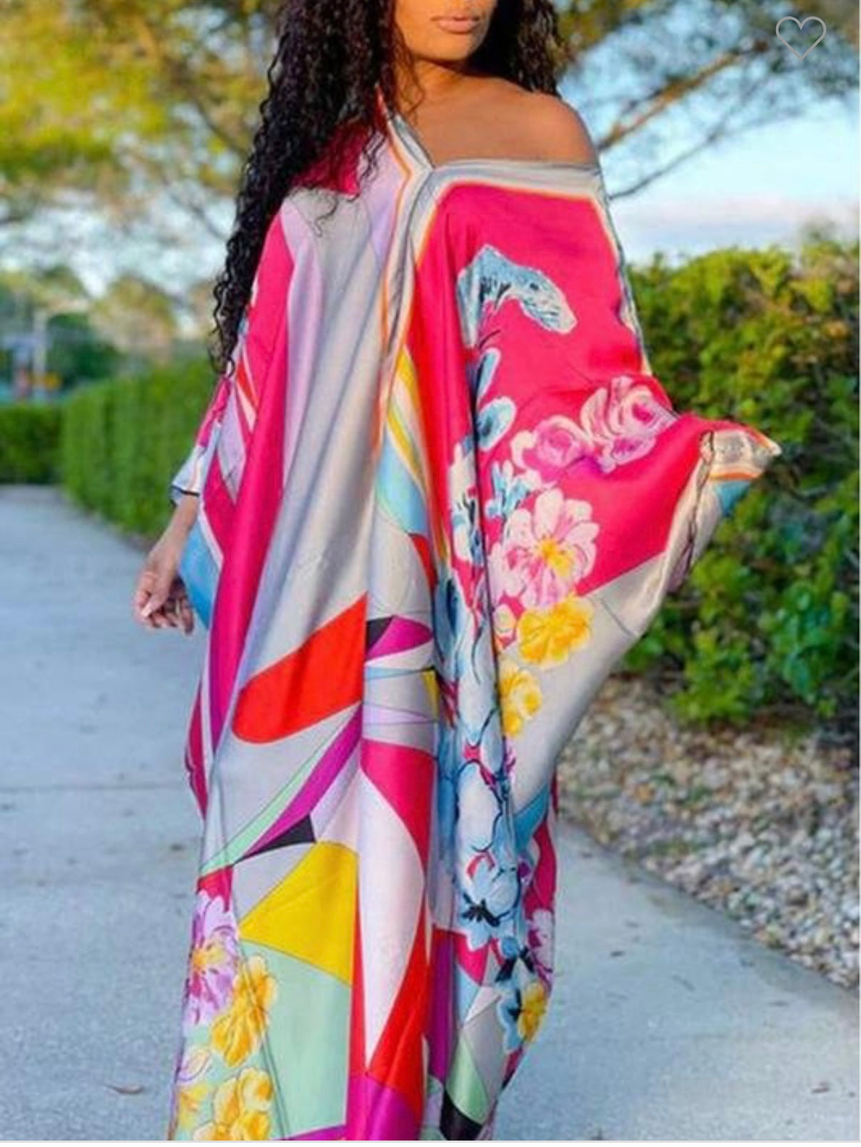 Floral Kaftan Summer Dress Red One Size