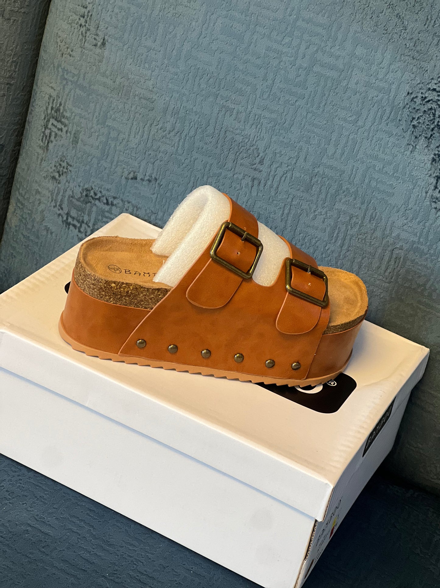 Double Buckled Platform Slip On Sandal