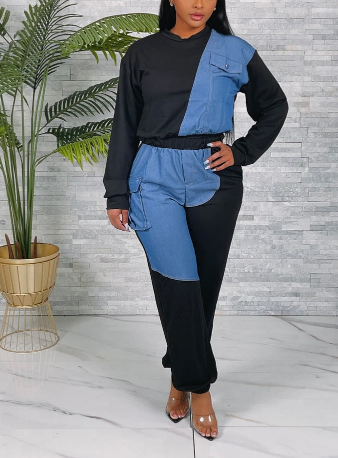 Terry Denim And Black Set