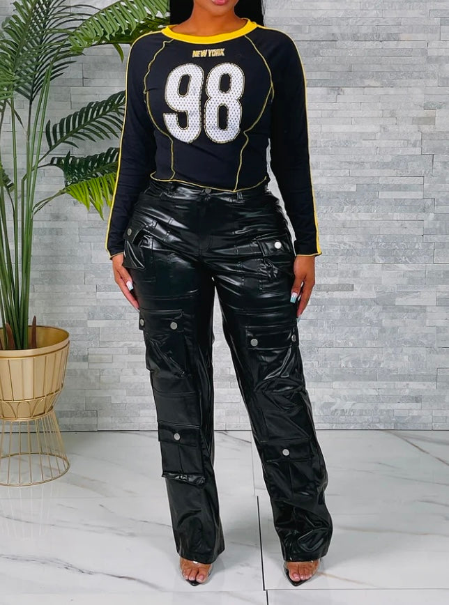 Faux Leather Cargo Pants