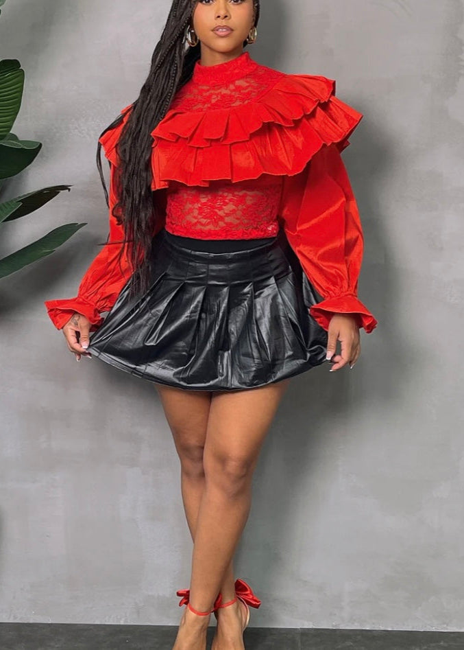 Plus Ruffle Lace Blouse Red