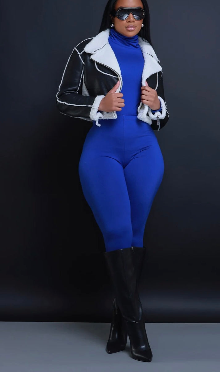 Mock Neck Leggings Set Blue