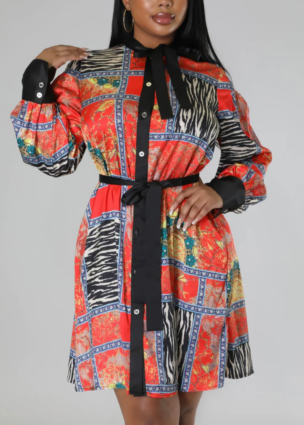 Button Down Dress With Tie