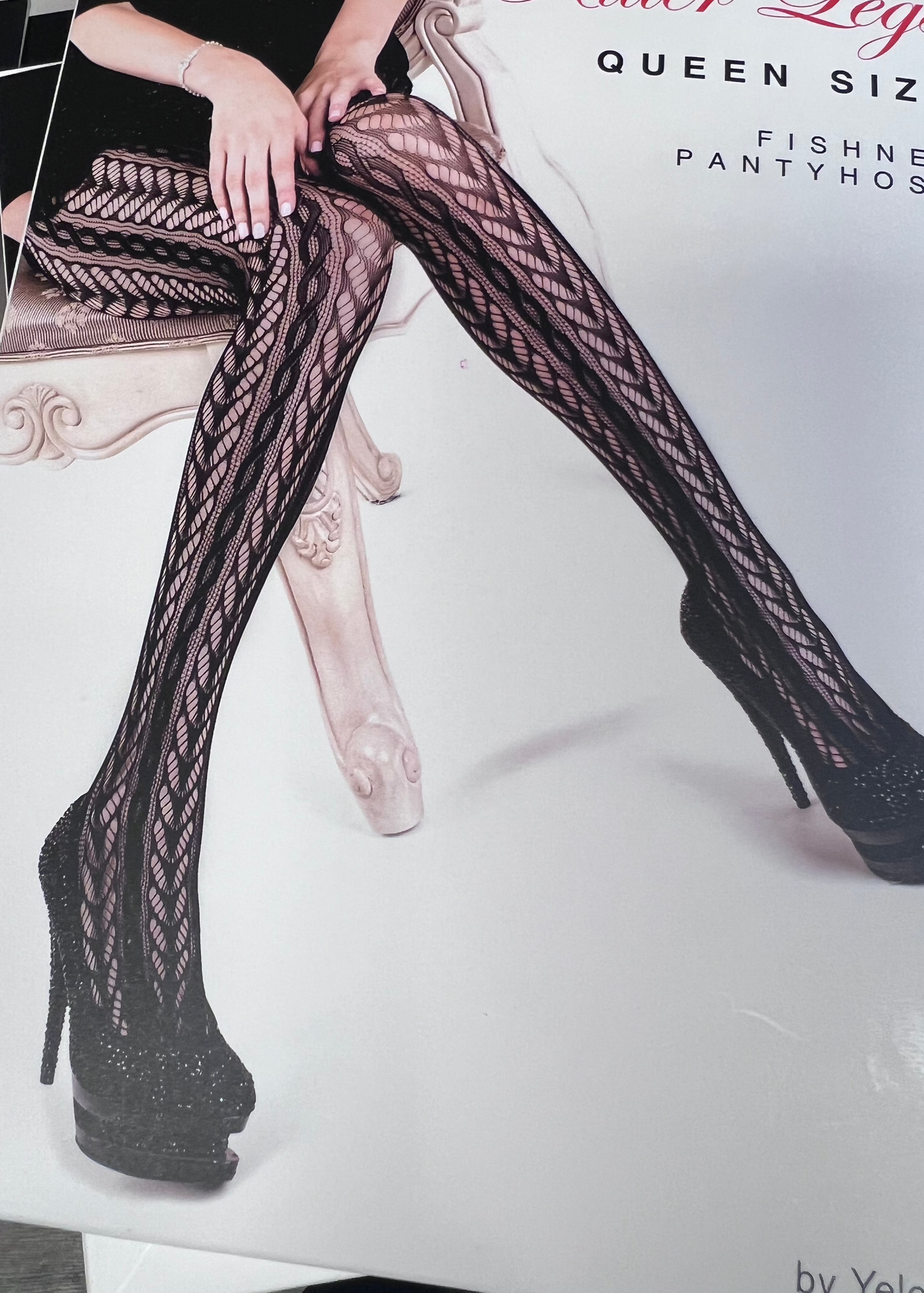 Black Fish Net Design Stockings Queen Size (PLUS) 150"-250" KL
