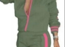 Long Sleeve Cold shoulder Track Short Suit Green/Pink