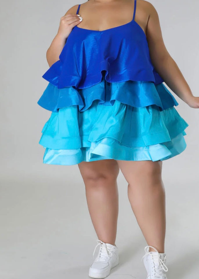 Ombre Ruffle Dress Plus Blue
