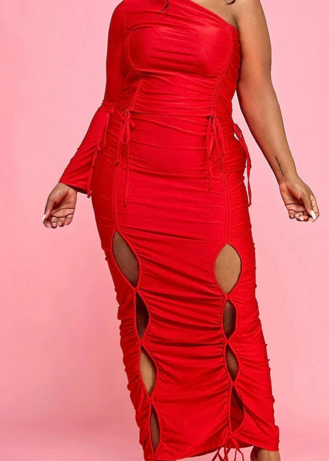 One Shoulder Skirt Set Red Plus 22.24