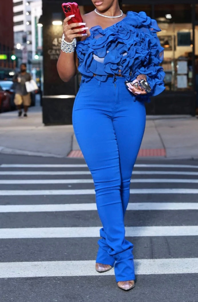 High Waist Stretch Stacked Pants Royal