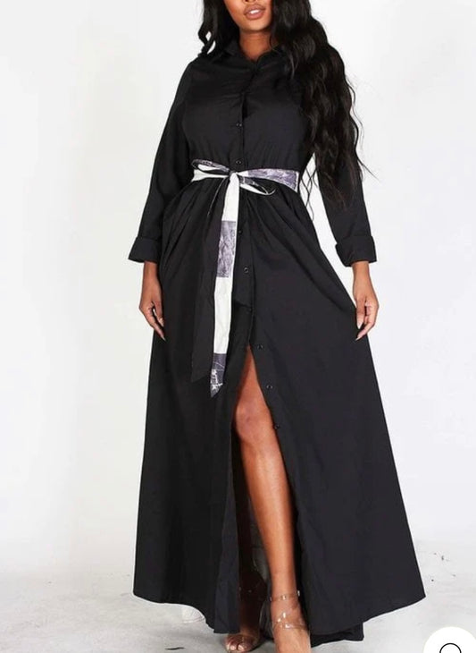 Long Sleeve Maxi Dress W/Belt