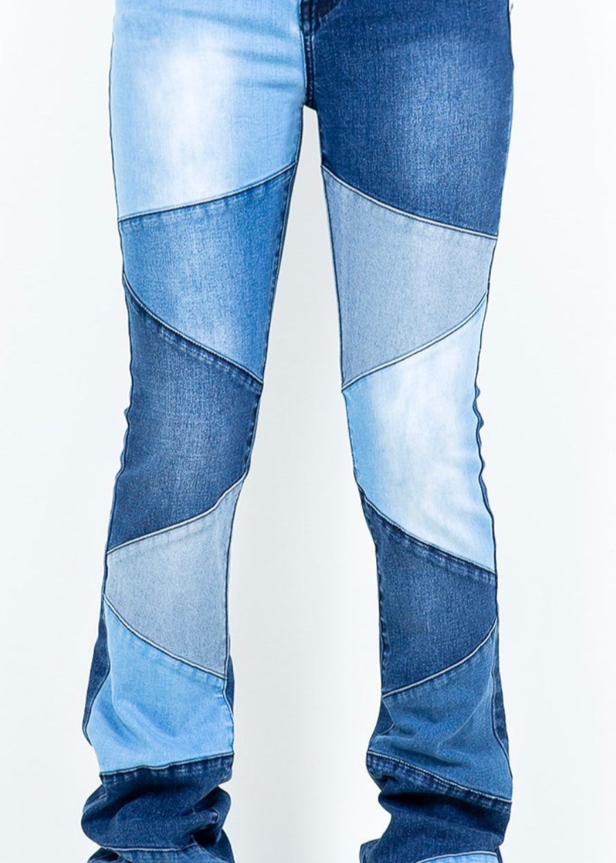 PATCHWORK STACKED SKINNY JEANS Black Plus