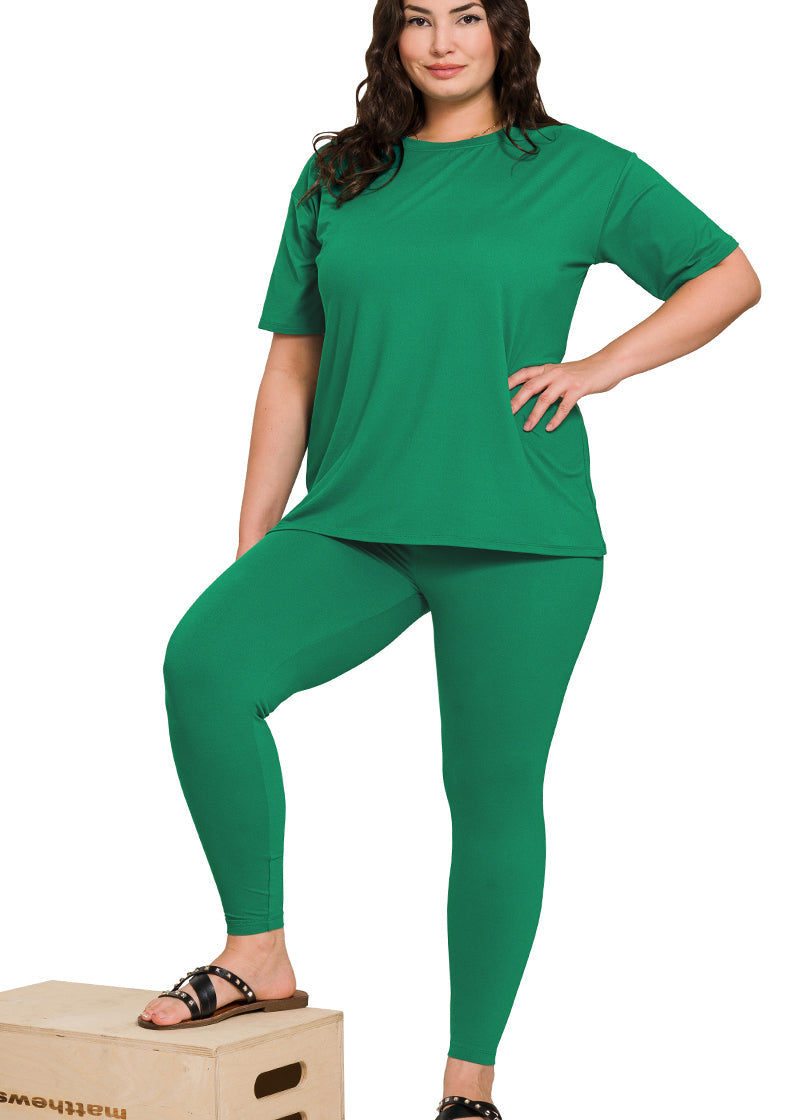 Plus Microfiber Short Sleeve Pant Set Black