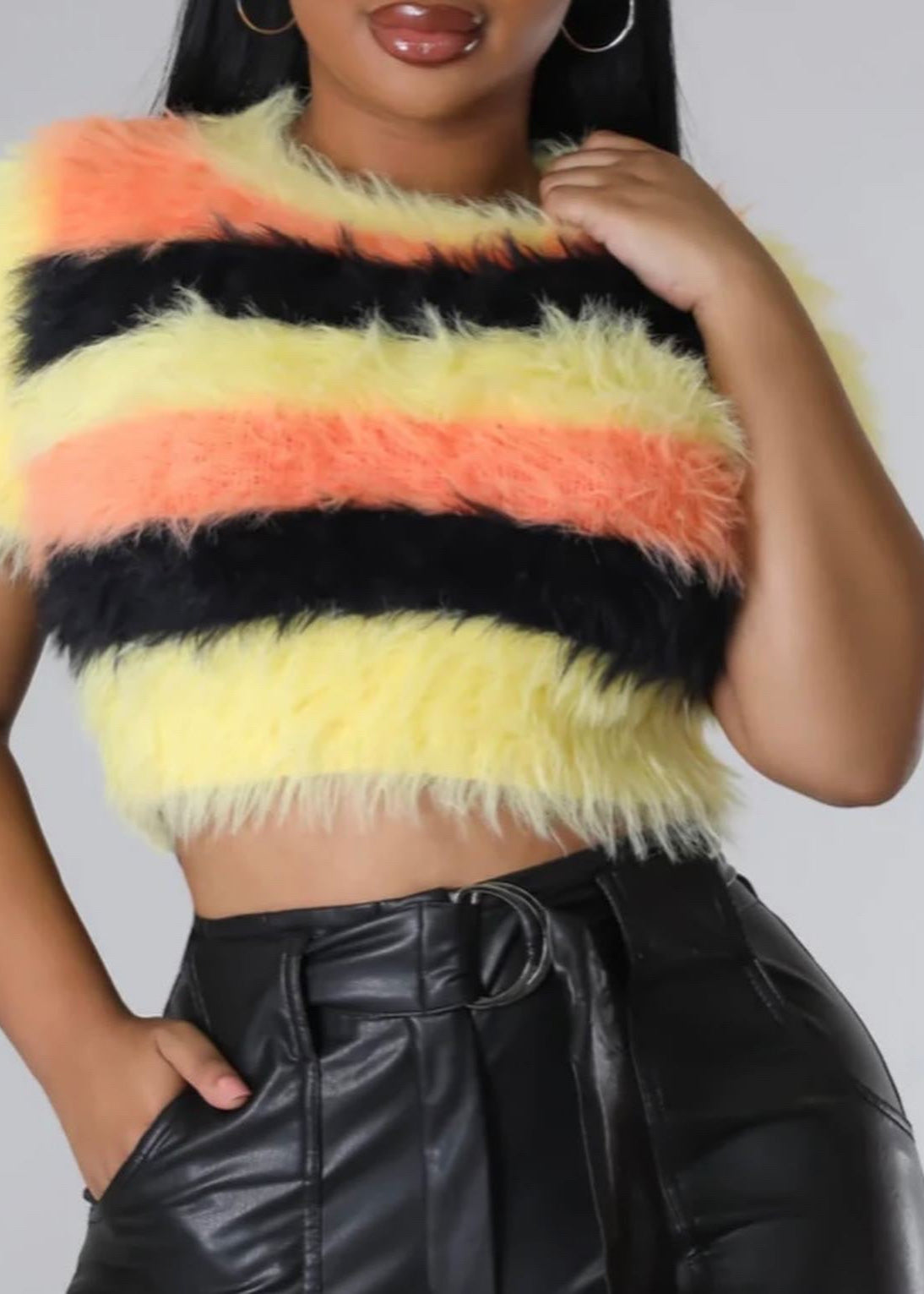 Color Block Fur Crop Top Yellow NA n