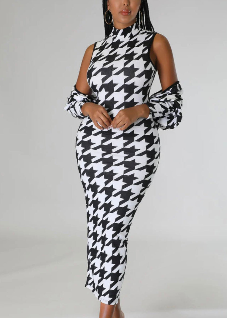 Hounds Tooth Dress with Cardigan