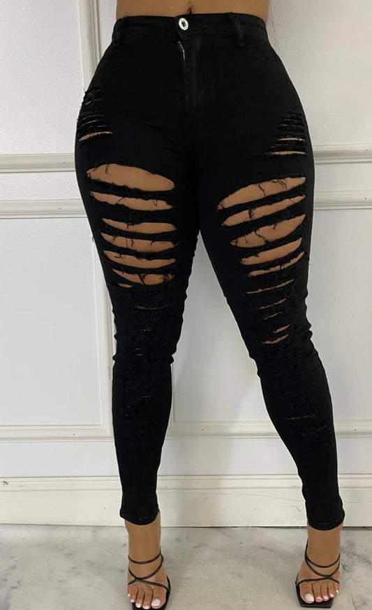 Black Distressed Jean In Front