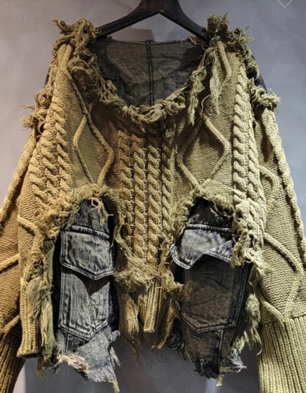 Distressed Patchwork Cable-knit Sweater One size