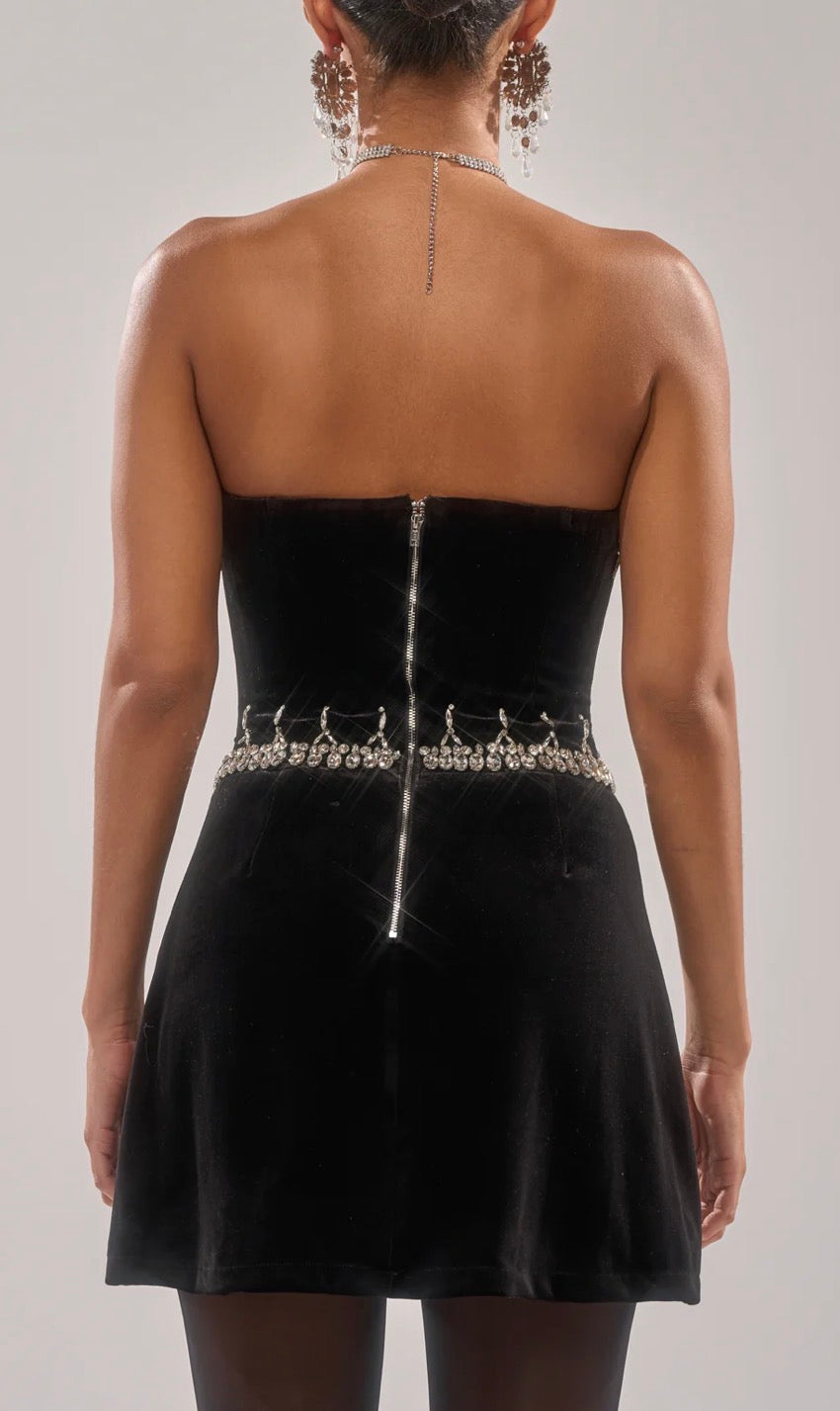 Velvet Rhinestone Dress Black A