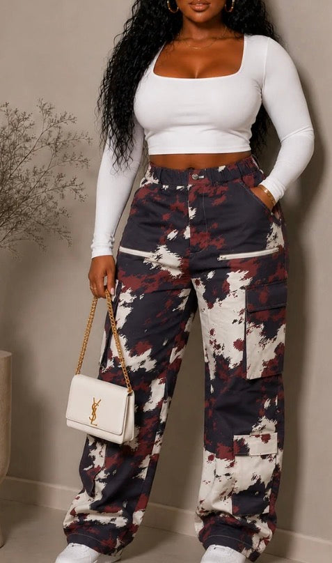 PRINTED CARGO PANTS (PLUS)