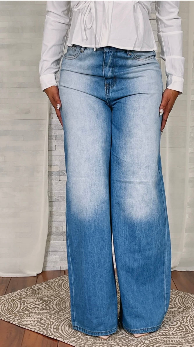 HIGH WAIST WIDE LEG DENIM PANTS