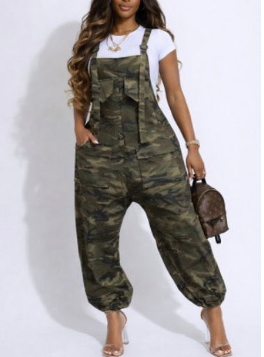 Camo Print Relaxed Fit Overall Jumpsuit