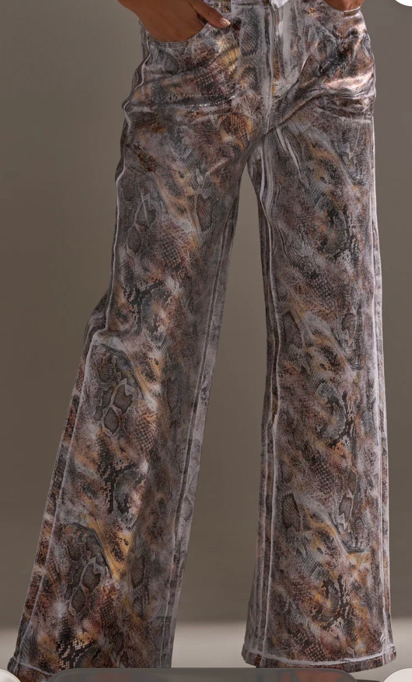 Snake Print Wide Leg Bottoms A XL