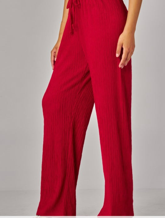 Crinkled Plisse Drawstring Pants CRANBERRY