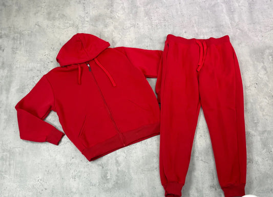 Kid's Zipdown Hoodie Set  Red