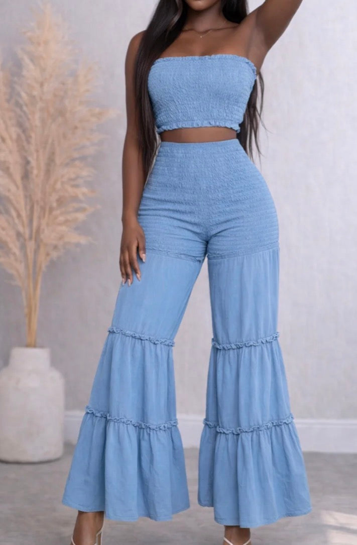 SMOCKED TUBE TOP & PANTS SET